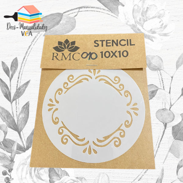 Stencil Borde Etiqueta Arabesca. 10x10 Cm (Stencil Redondo)