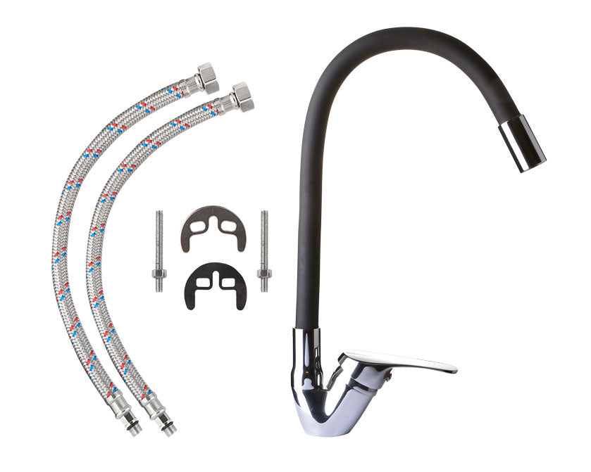 LLave Monomando Cuello Flexible Negro 50 cm Lavaplatos Estandar (Hoffens)