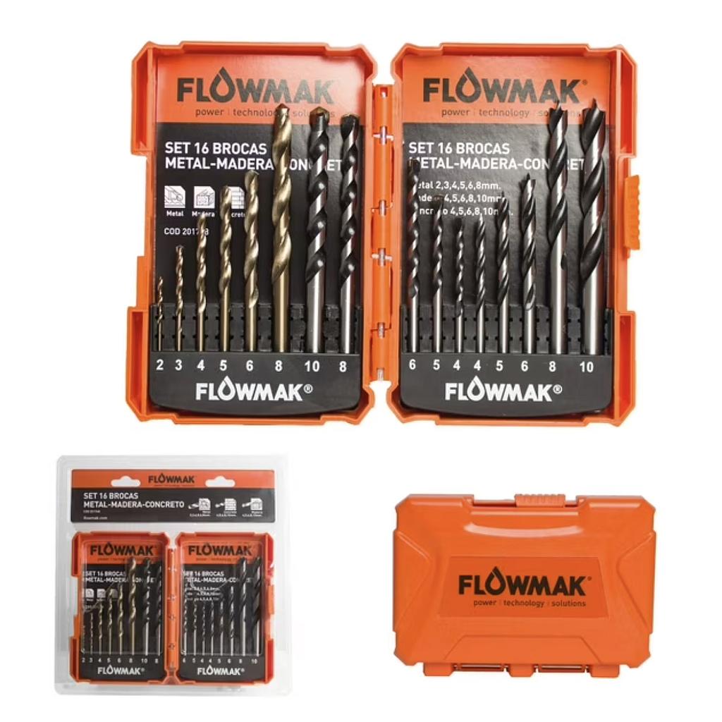 Set Brocas Madera-Metal-Concreto 16 pzas Flowmak