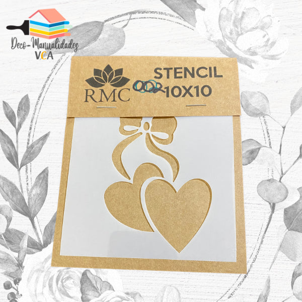 Stencil Corazones Y Lazo Cinta (10x10 Cm) - Rmc
