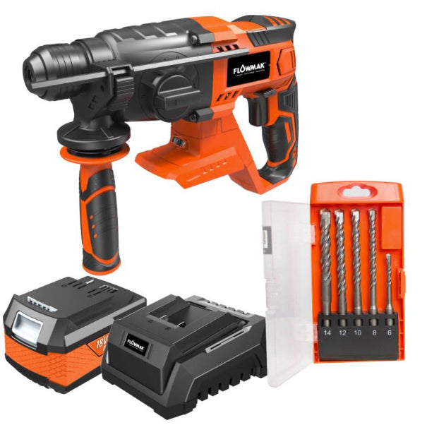 Rotomartillo 18v C/Bat Y Cargador + Set 5 Brocas Sds