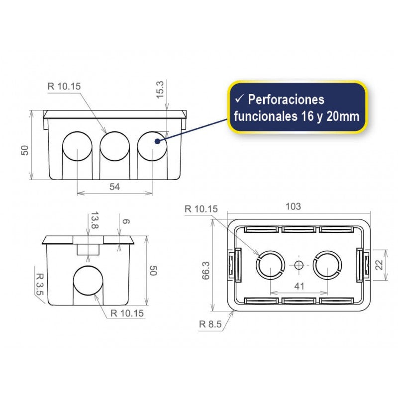 Caja Distribucion Embutida Para Loza Con Oreja Metalica