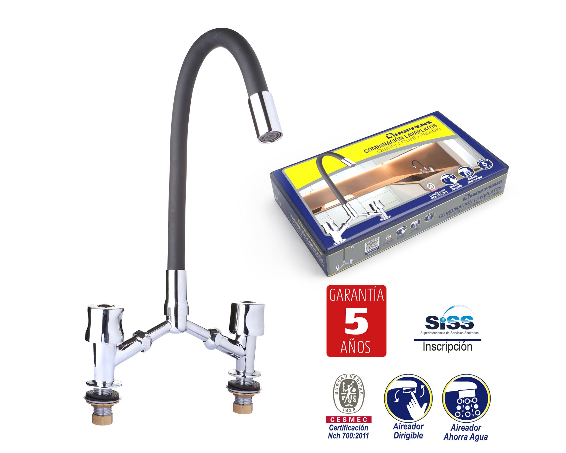 Combinación Cuello Flexible Negro 50 cm Lavaplatos Quality (Hoffens)