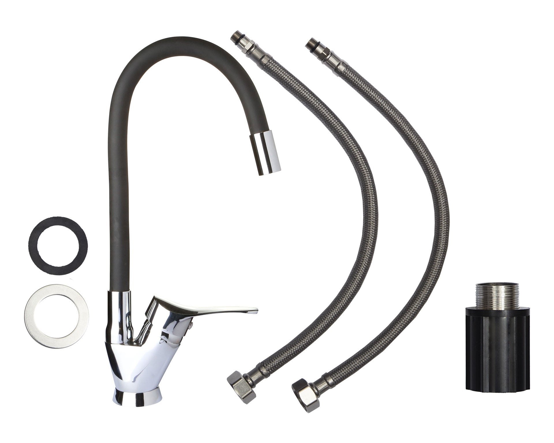 Llave Monomando Cuello Flexible Negro 50 cm Lavaplatos Quality (Hoffens)