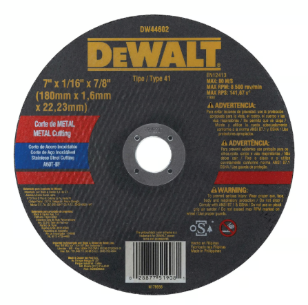 Disco Corte Metal Profesional DW 180X1.6 mm (7") Dewalt DW44602