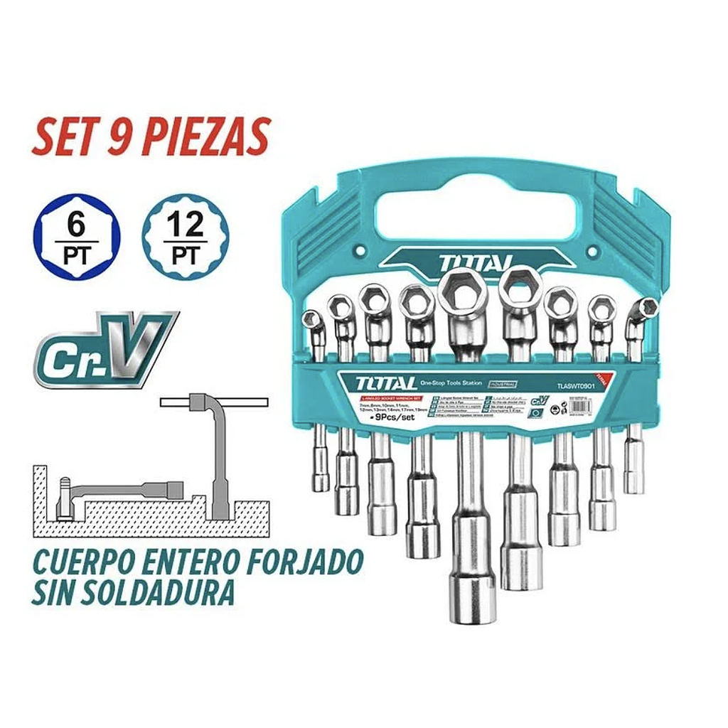 Juego de Llave de Tubo 9 Piezas Total