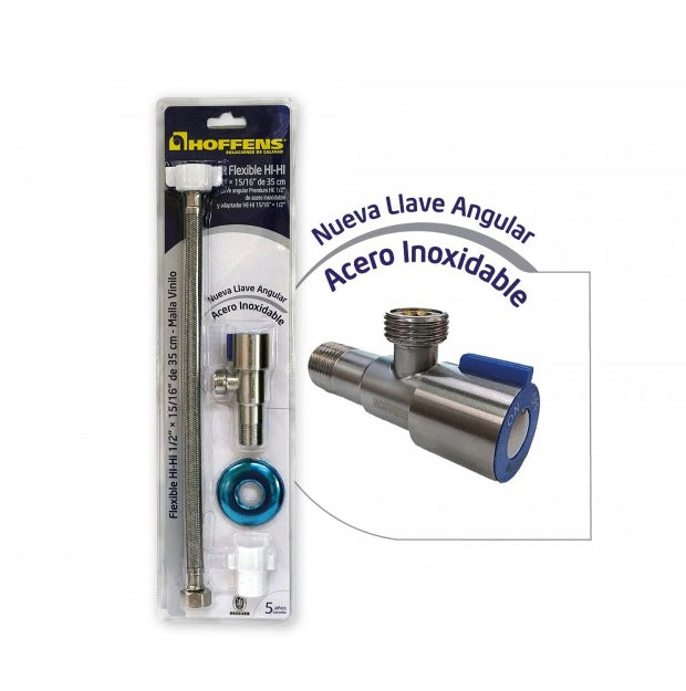 Kit Llave Angular Acero Inoxidable Premium + Flexible Vinilo HI / HI 1/2” × 15/16”