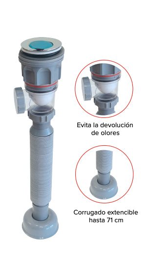 Desague con Sifon Corrugado 1.1/4" Plastico con Antiolor