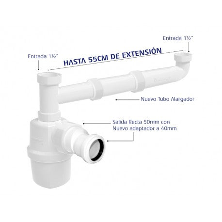 Sifon Conexion Lavaplato Doble Entrada (Blanco - Hoffens)