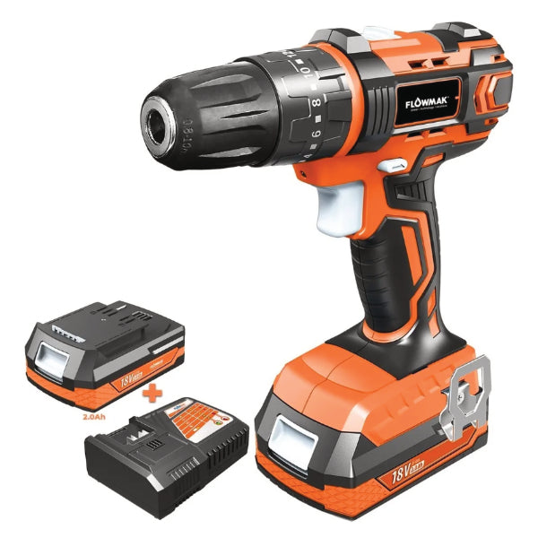 Taladro Percutor Flowmak 13 Mm 18v+Bat+ Set 16 Brocas Sds