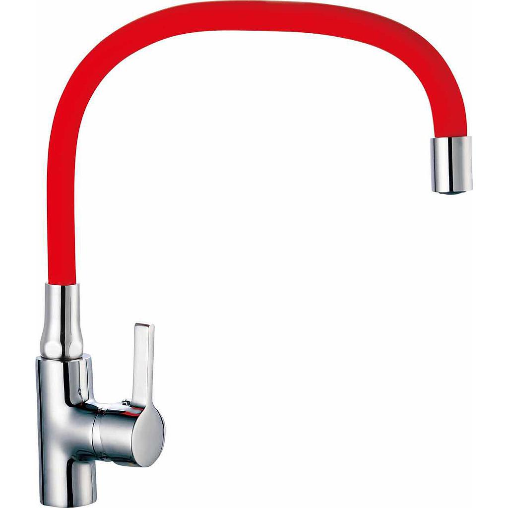Llave Monomando Lavaplato Cuello Flexible Rojo