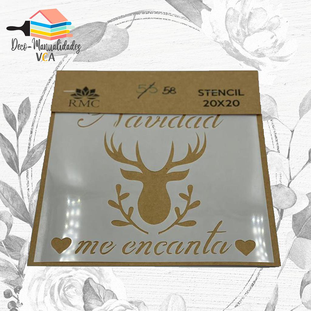 Stencil Navidad: Navidad Imprenta Con Reno (20x20 Cm) - Rmc