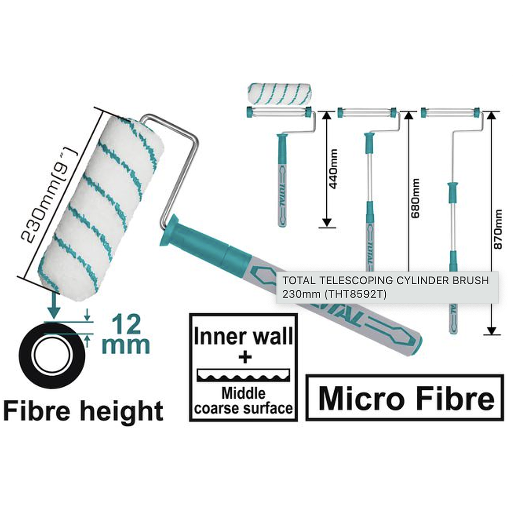 Rodillo 9" (230 Mm) Con Mango Extensible Total