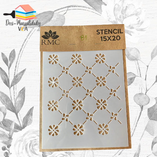 Stencil Red Flores Y Malla (15x20 Cm) - Rmc